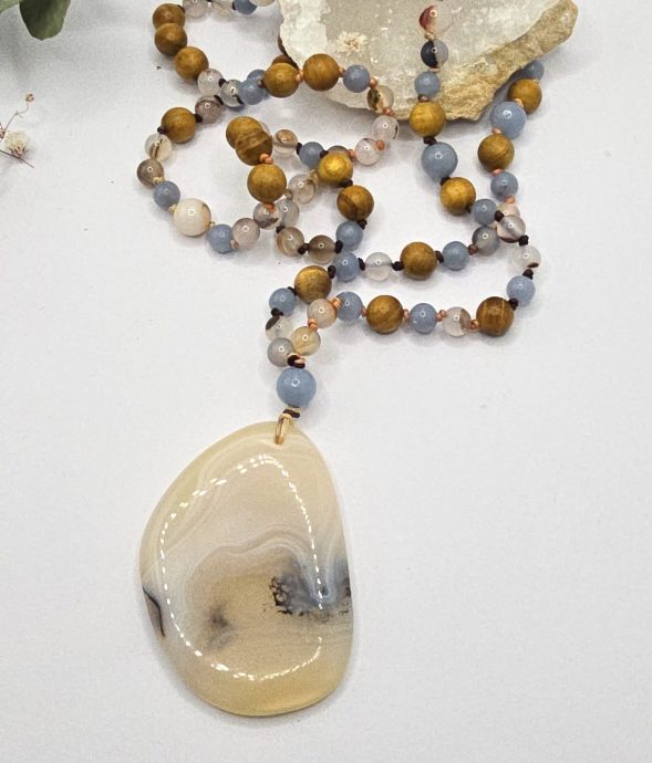 Mala agate dentritique angelite