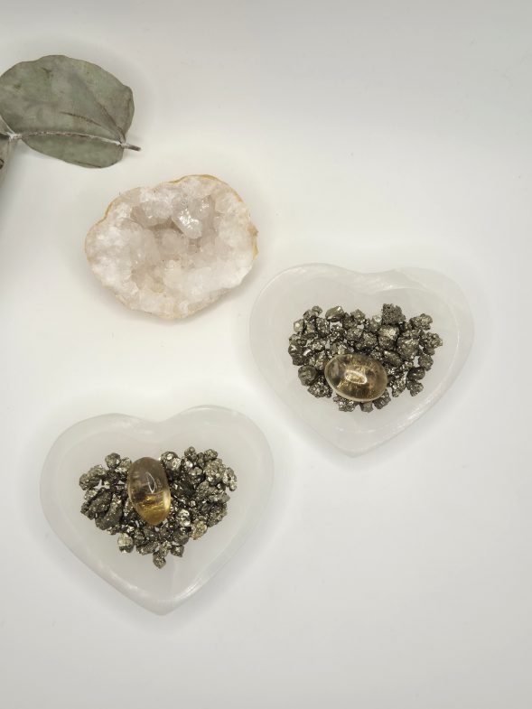 Coupelle en Sélénite  Pyrite et Citrine