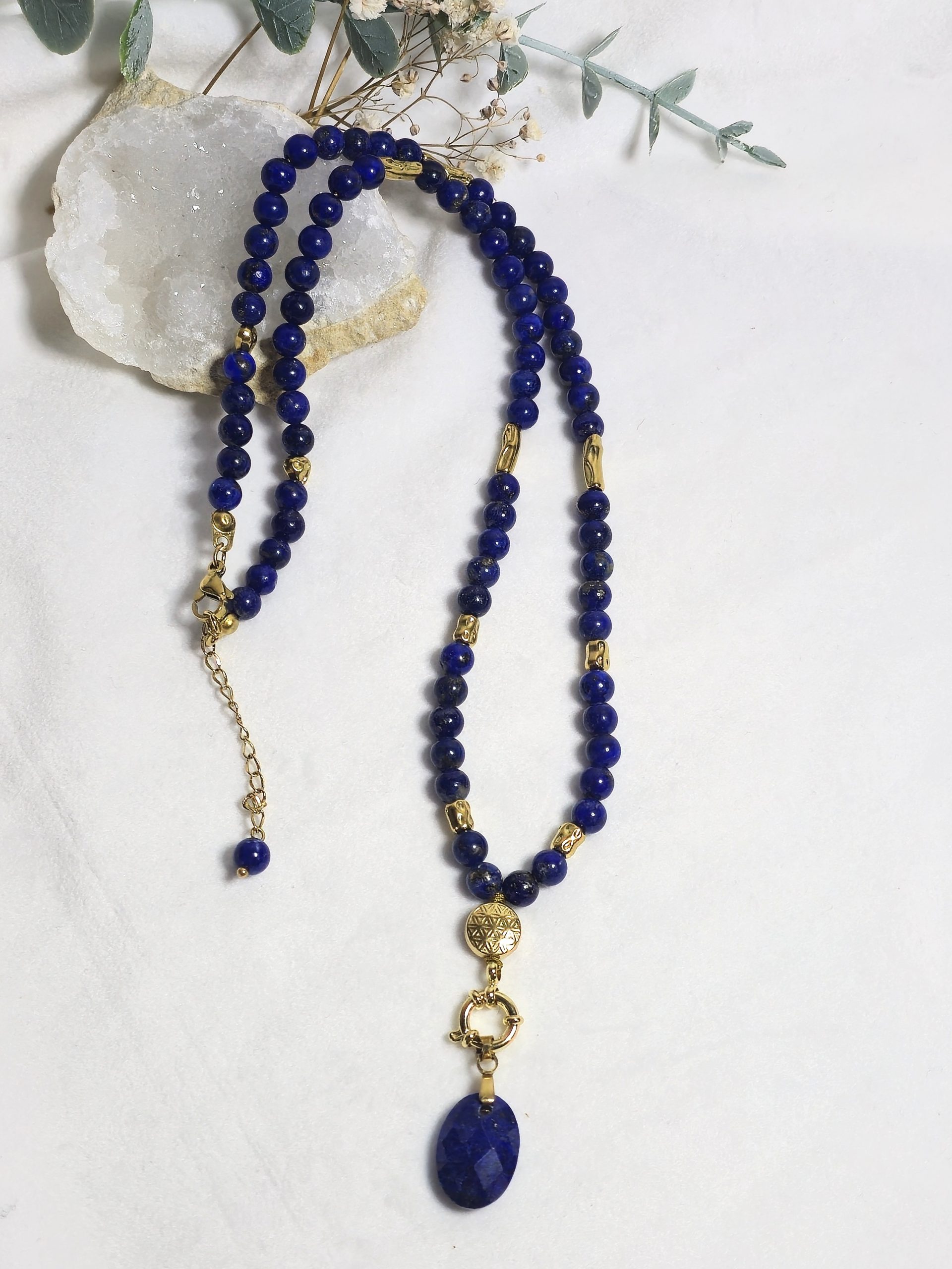 Collier Lapis-Lazuli & Acier Inoxydable Doré