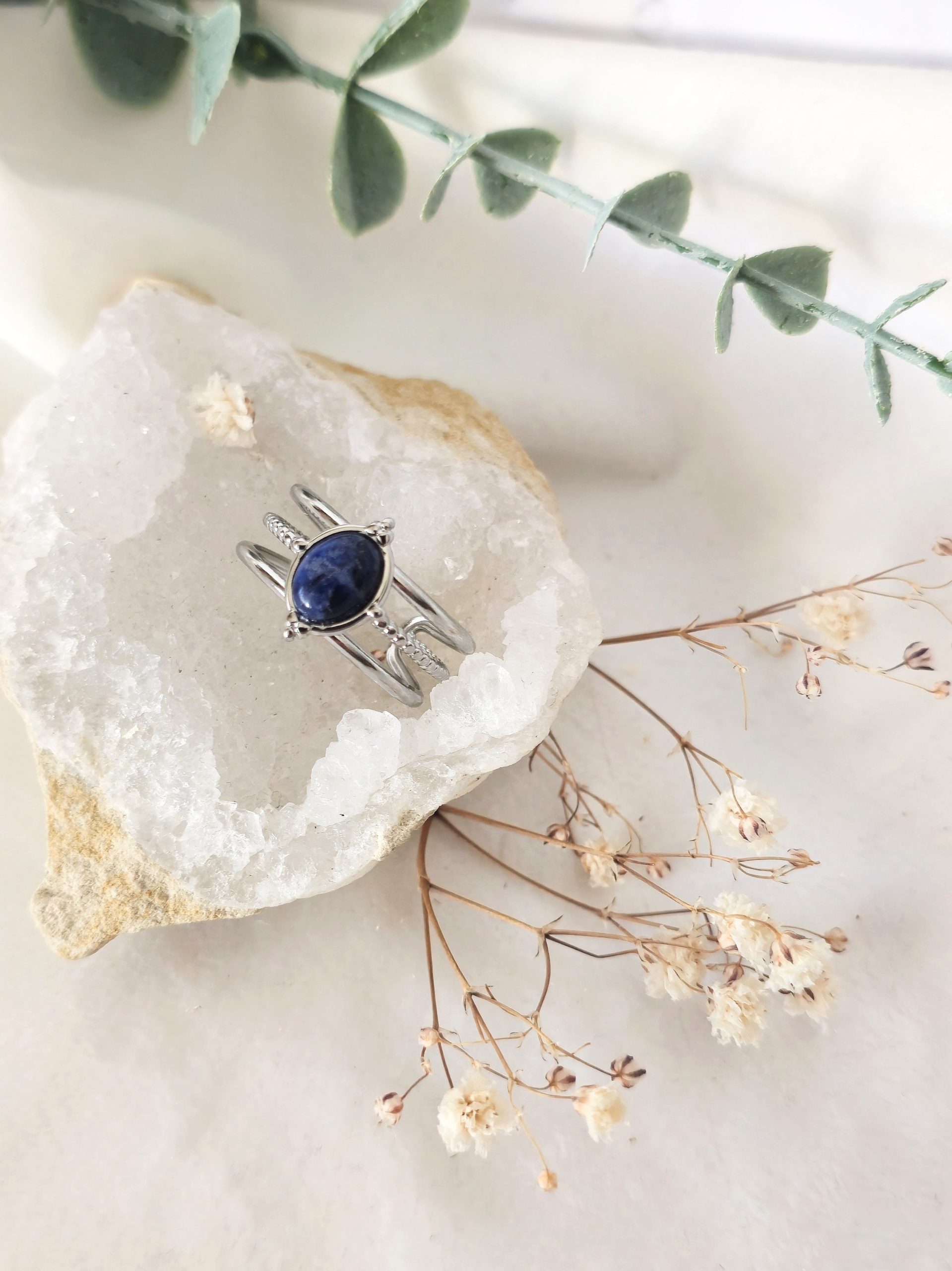 Bague en sodalite & acier inoxydable