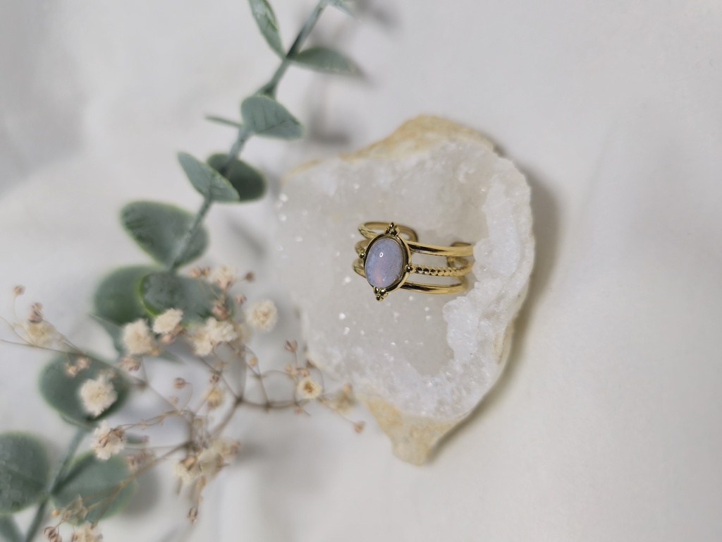 Bague en acier inoxydable doré – Calcédoine Blue Lace