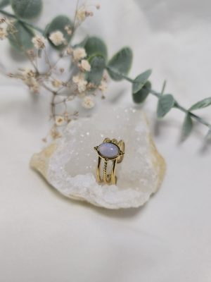 Bague en acier inoxydable doré – Calcédoine Blue Lace