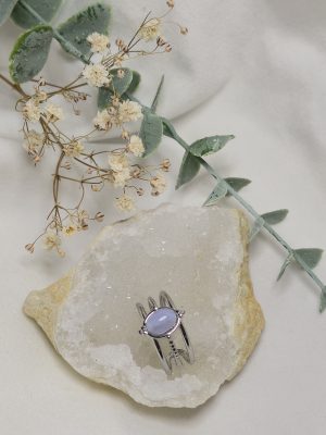 Bague en calcédoine bleue lace & acier inoxydable