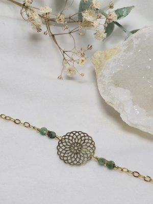 Bracelet fin en acier inoxydable doré et émeraude naturelle