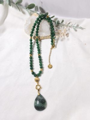 Collier en fuchsite & acier inoxydable doré