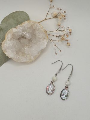 Boucles d’Oreilles Camée en Nacre Abalone & Acier Inoxydable