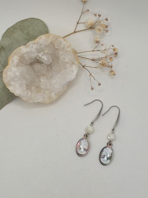 Boucles d’Oreilles Camée en Nacre Abalone & Acier Inoxydable