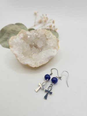 Boucles d’Oreilles Lapis Lazuli & Croix de Ankh