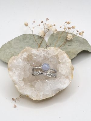 Bague en calcédoine bleue lace & acier inoxydable