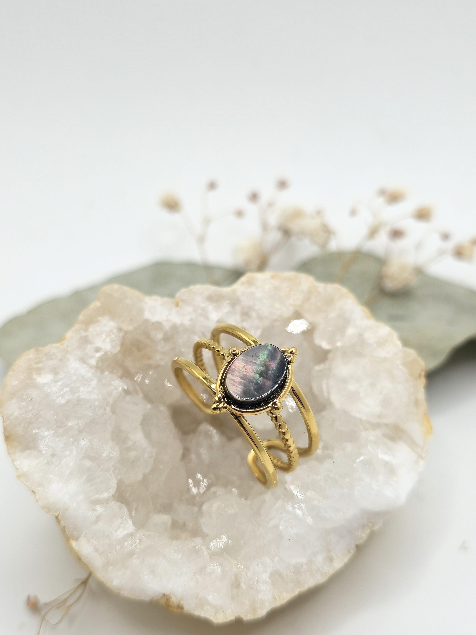 Bague en acier inoxydable et Nacre grise – Image 3