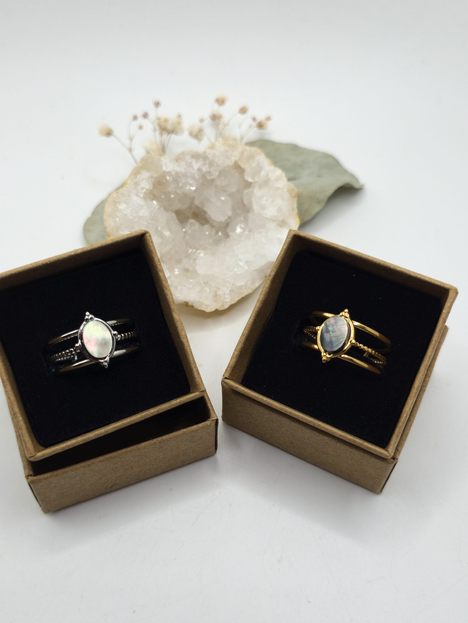 Bague en Acier Inoxydable & Nacre grise