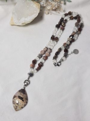 Collier Bois Fossile & Cristal de Roche
