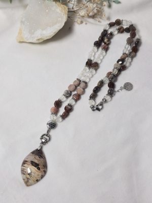 Collier Bois Fossile Cristal de Roche