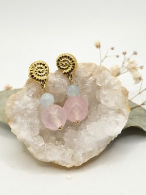 Boucles Quartz Rose Aigue-Marine