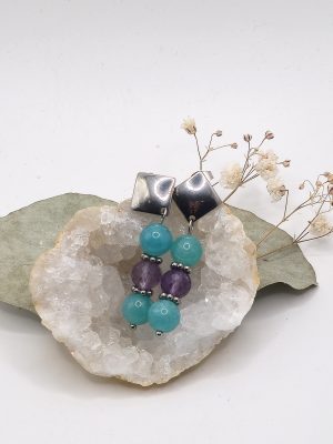 Boucles d’Oreilles Amazonite & Améthyste