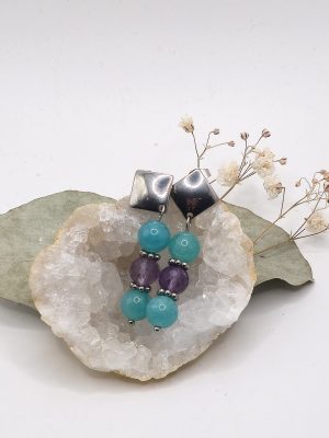 Boucles d’Oreilles Amazonite & Améthyste