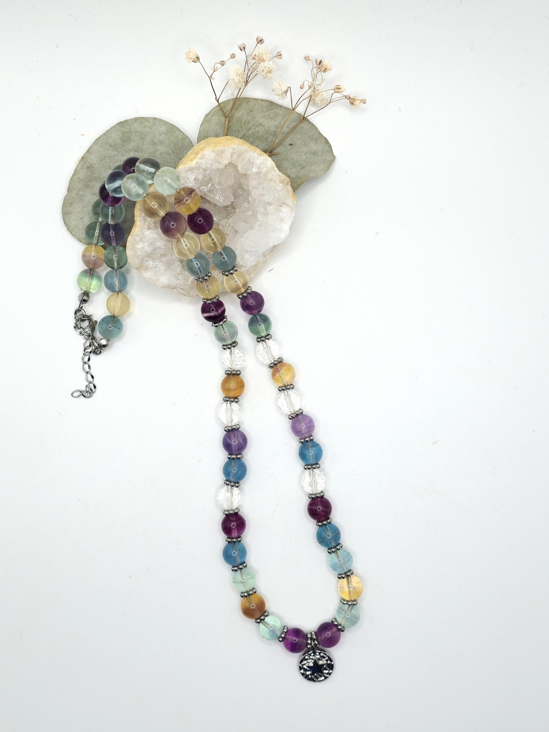 Collier Fluorite Rainbow Cristal de Roche