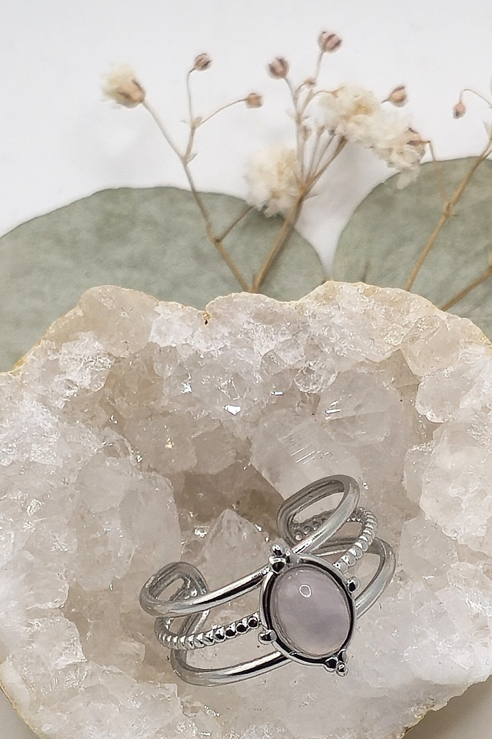 Bague quartz rose en acier inoxydable – Image 2