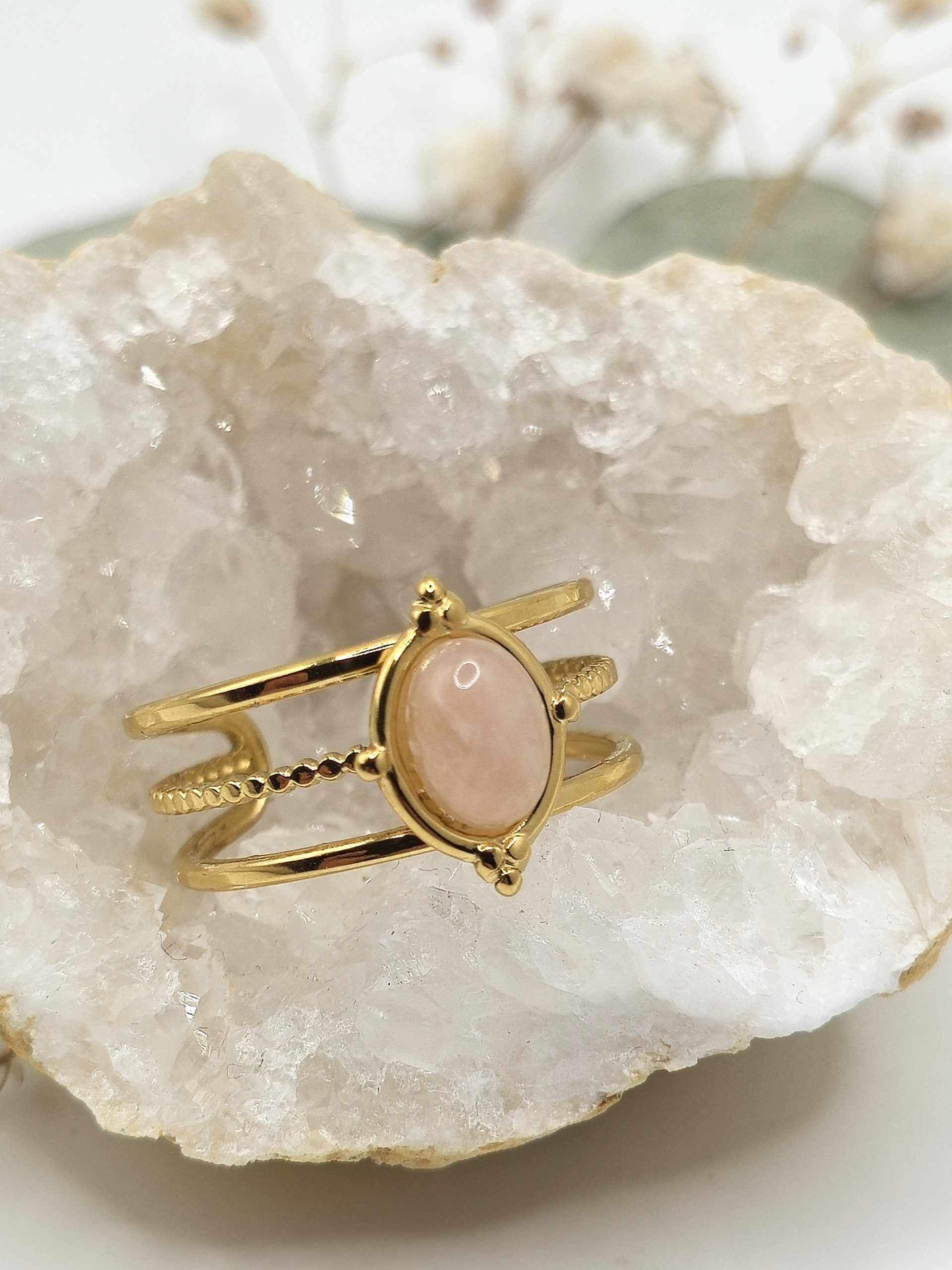 Bague quartz rose en acier inoxydable – Image 3